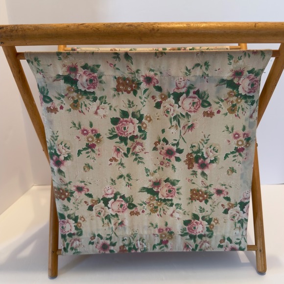 Vintage Folding Basket Knitting Yarn Caddy, Wood Frame With Fabric, Floral Azar - Picture 8 of 13